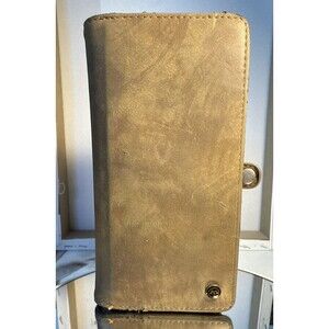 Suede Long Fold Wallet Tan CaseMe Card Holder Zip Coin Interior Fair Used Condtn